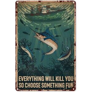 Pzecaru Vintage Inspired Fishing Metal Sign Wall Decor 8" x 12" Man Cave Garage